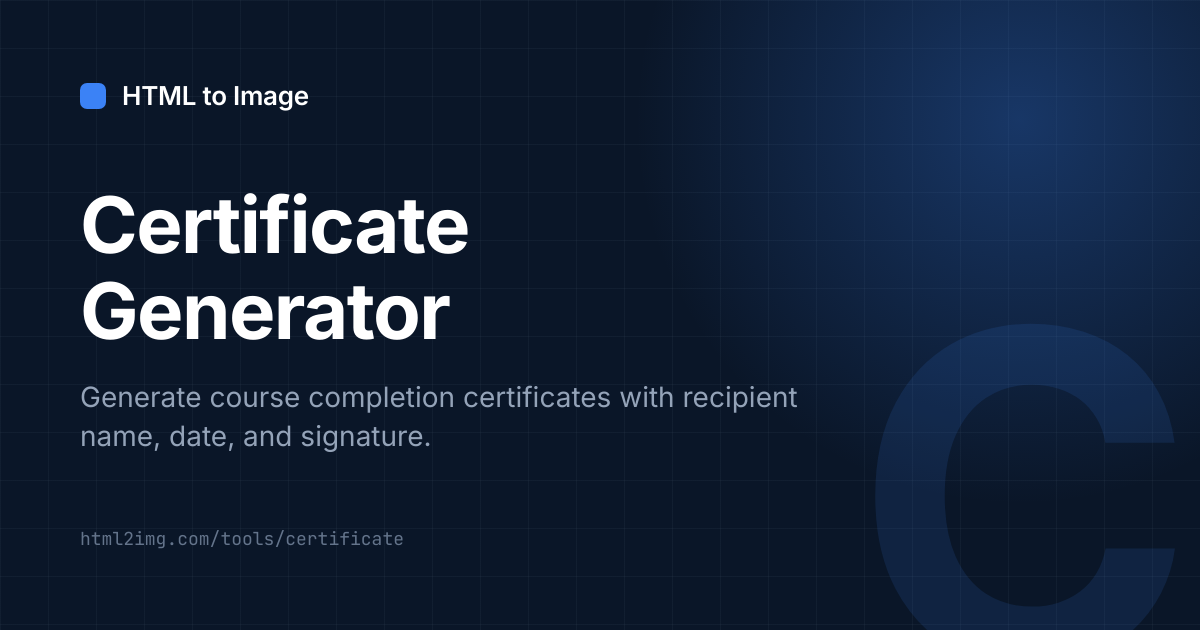 Open Graph card preview for Certificate Generator