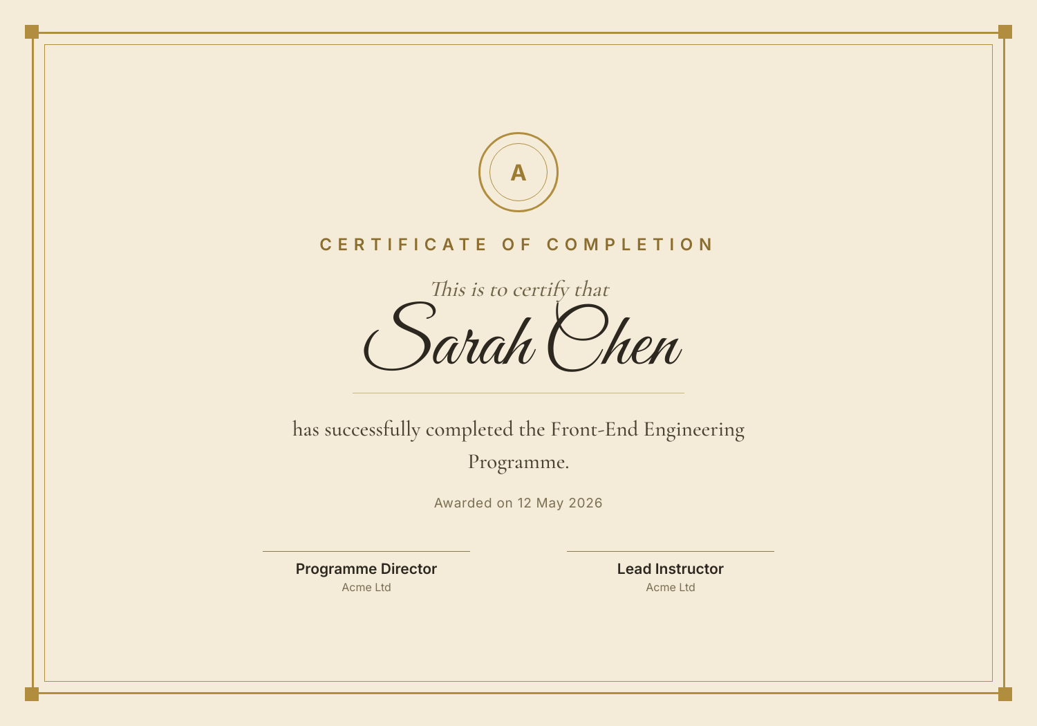 Sample output from the Certificate Generator