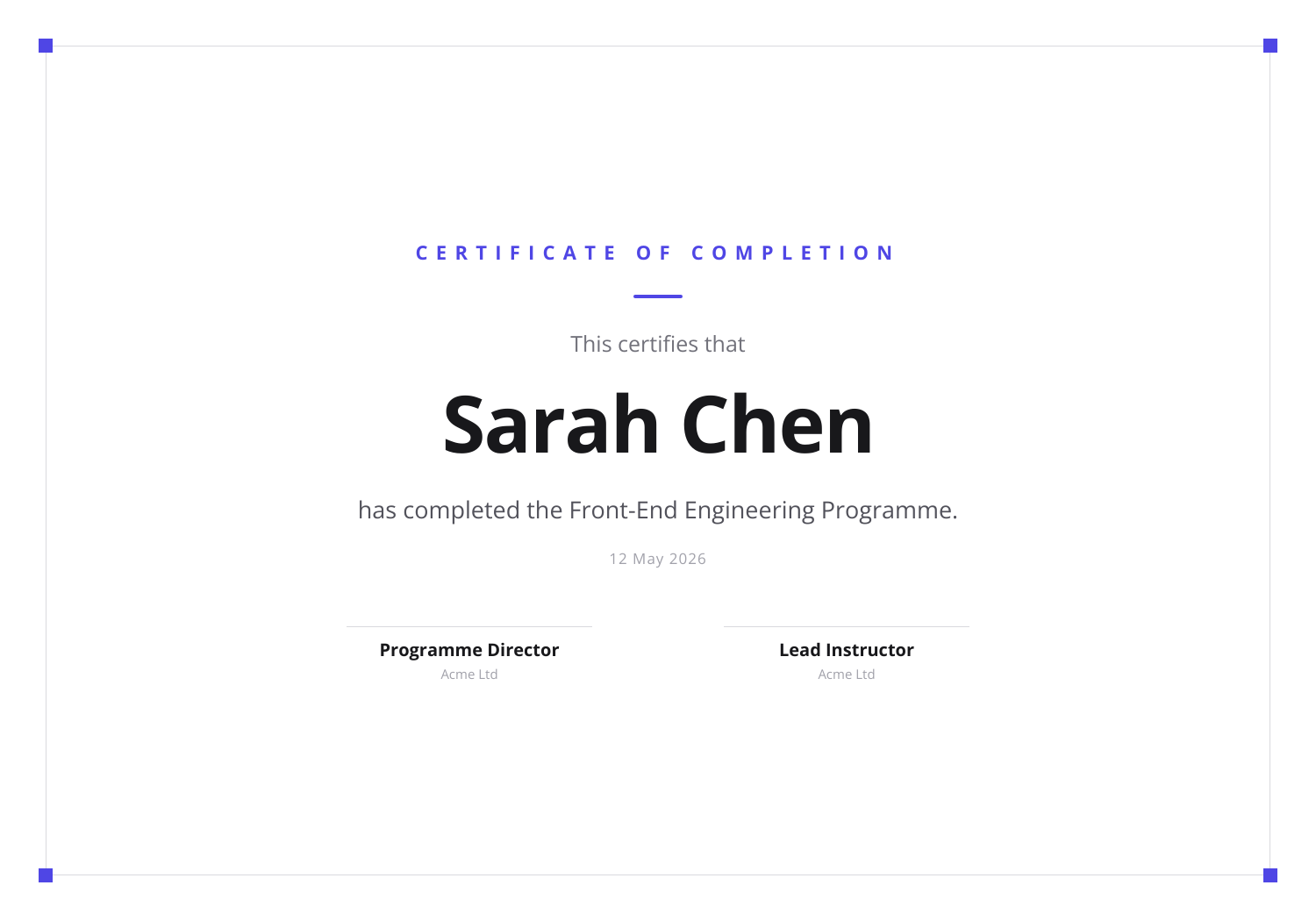 Modern minimal layout, an example from the Certificate Generator