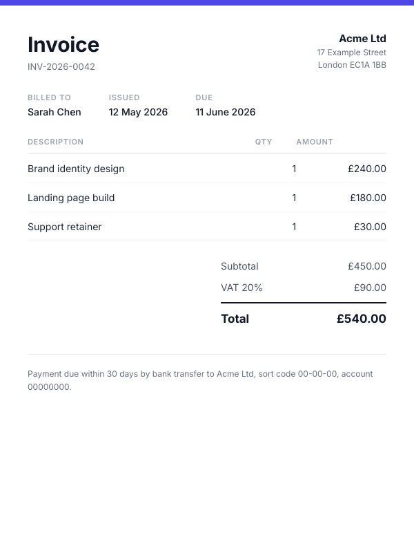 Sample output from the Invoice Image Generator