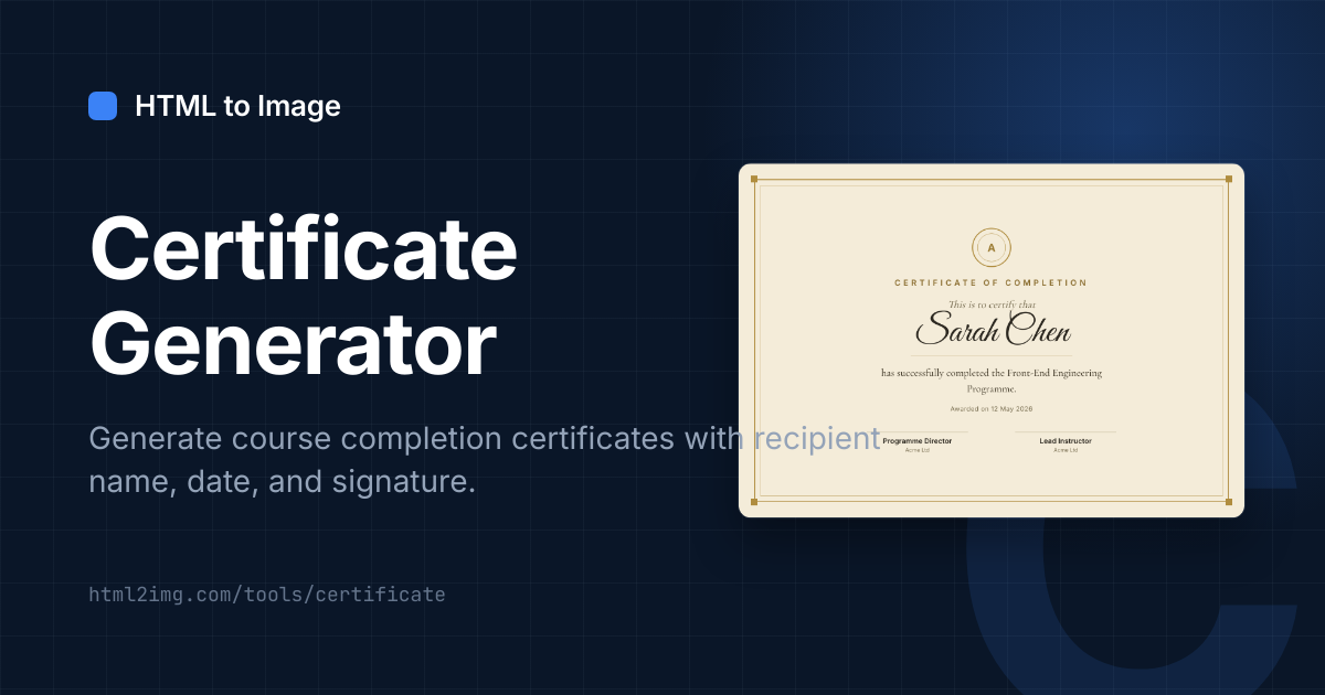 Open Graph card preview for Certificate Generator