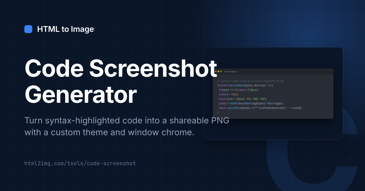 Open Graph card preview for Code Screenshot Generator
