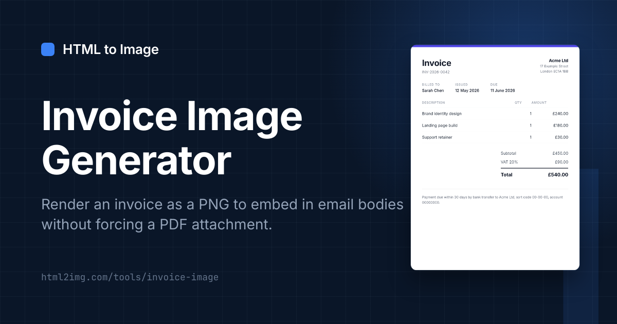 Open Graph card preview for Invoice Image Generator