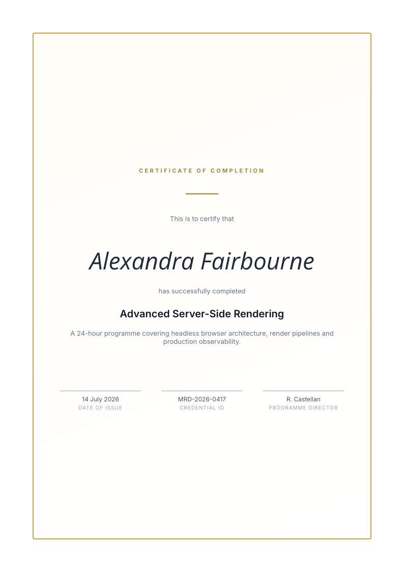 Certificate of completion, an example from the HTML to PDF Converter