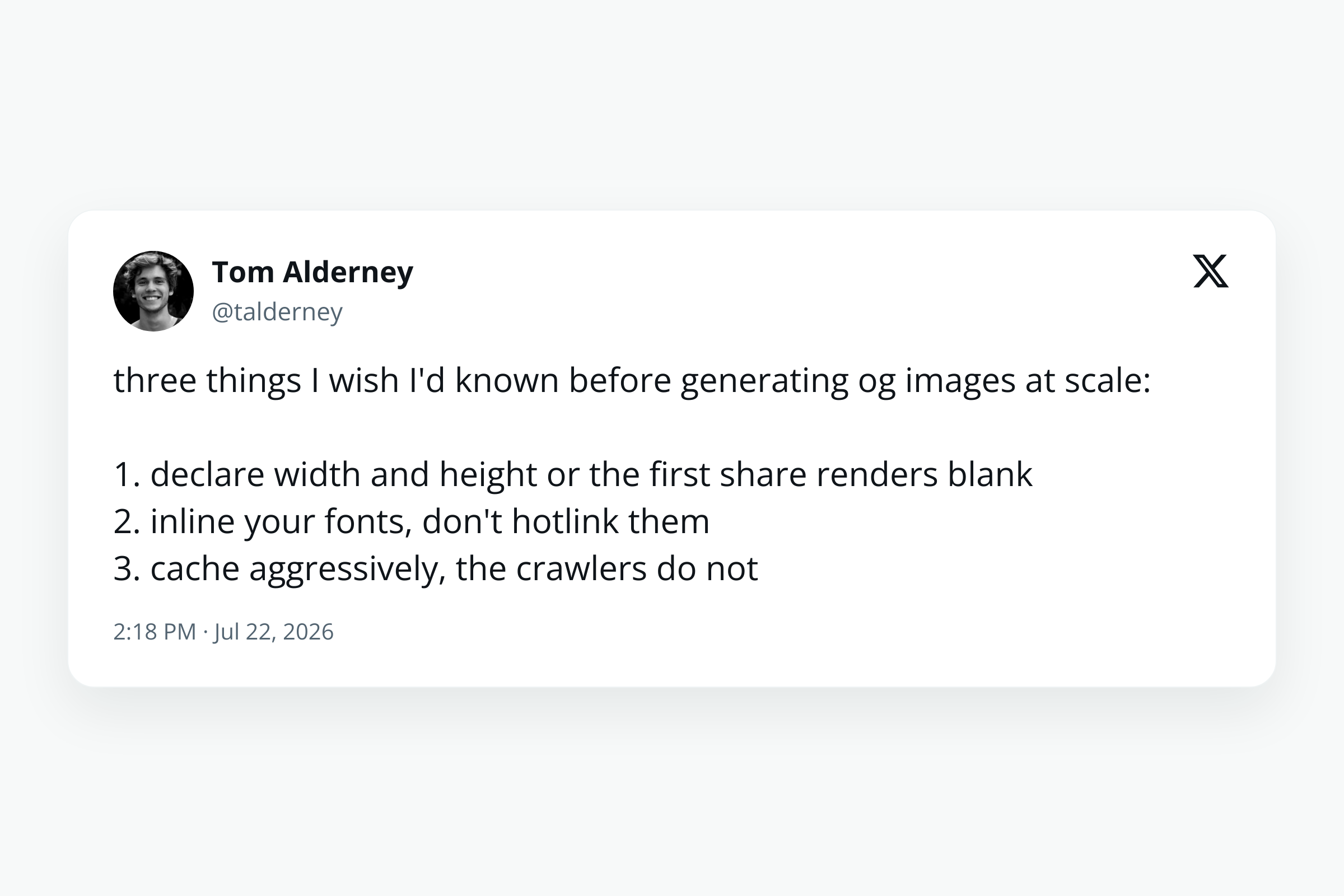 A multi-line post, no metrics, an example from the Tweet to Image Generator